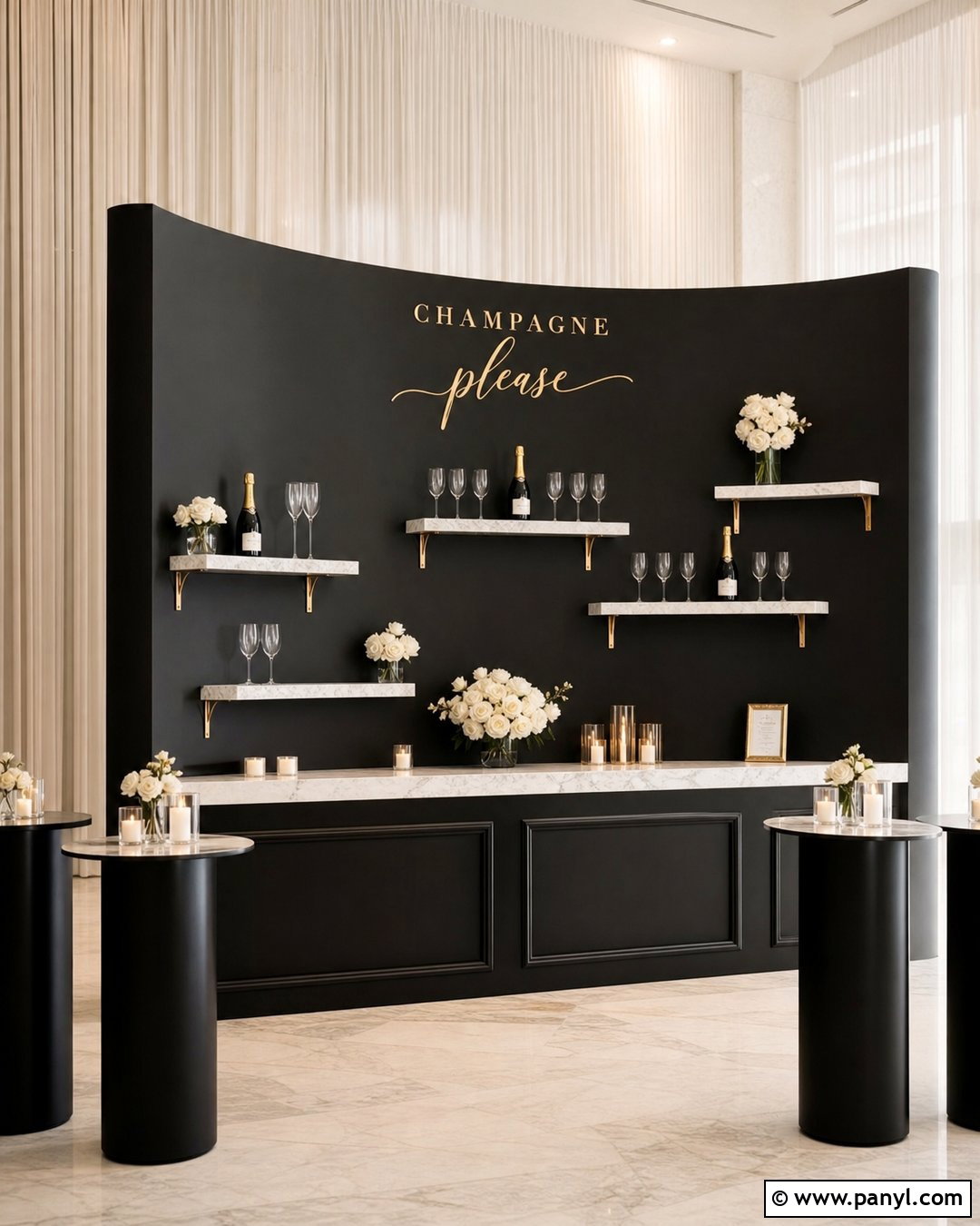 Black Champagne Wall With Marble Shelves - 30 black champagne wall ideas
