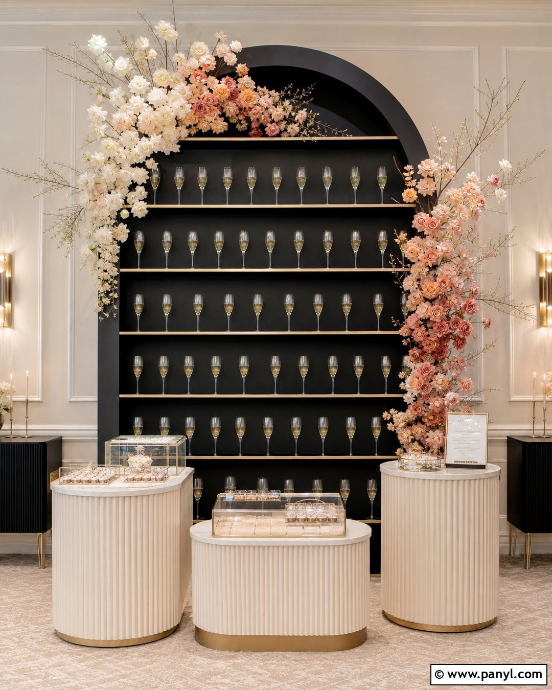 Black Champagne Wall With Ombre Flowers - 30 black champagne wall ideas