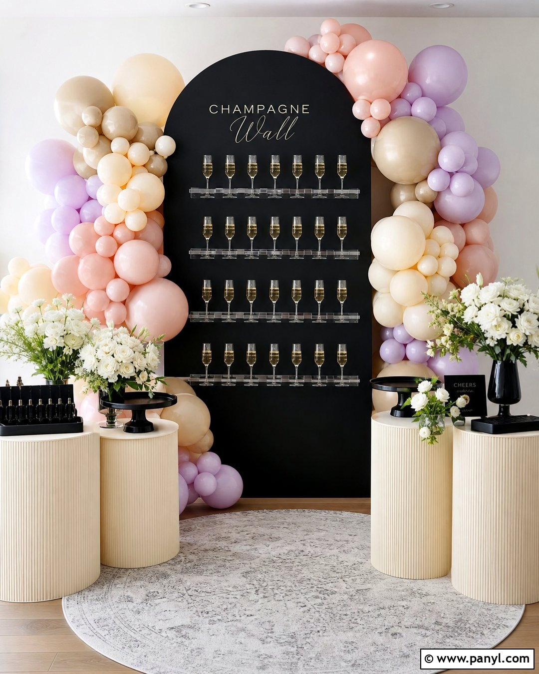 Black Champagne Wall With Pastel Balloons - 30 black champagne wall ideas