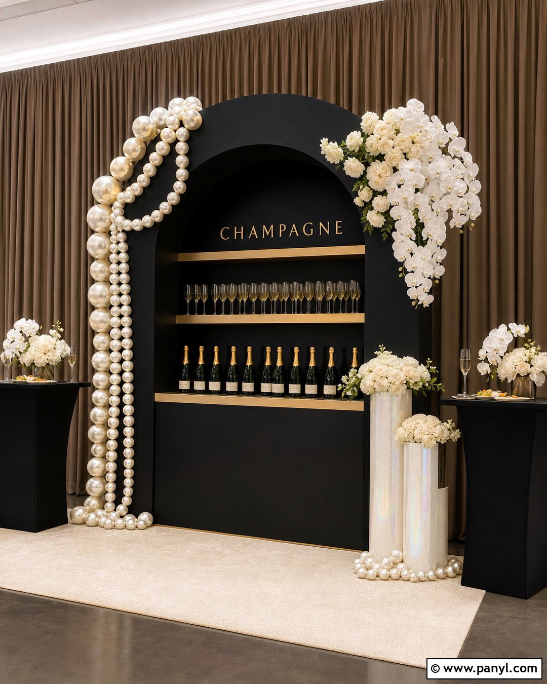 Black Champagne Wall With Pearl Accents - 30 black champagne wall ideas