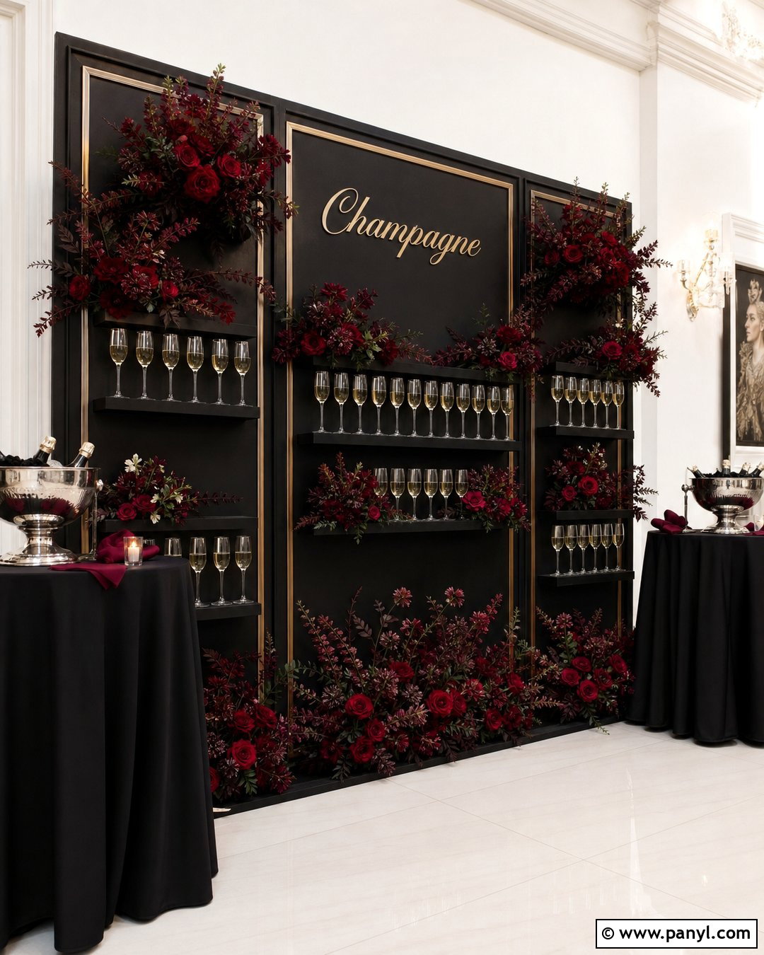 Black Champagne Wall With Red Roses - 30 black champagne wall ideas