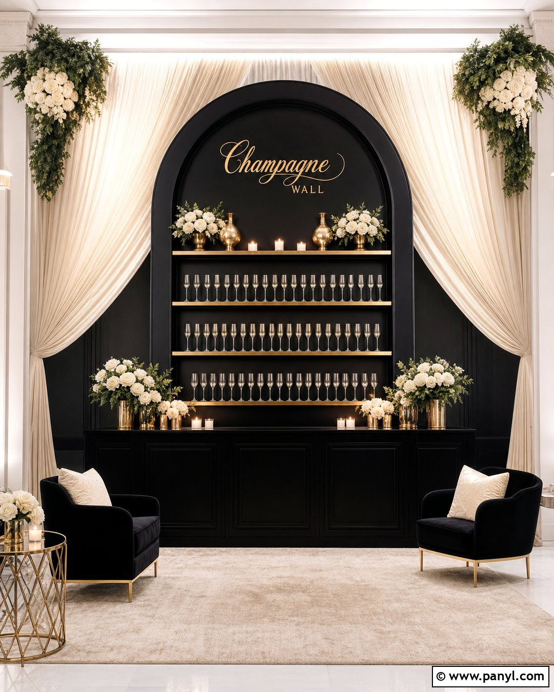 Black Champagne Wall With Velvet Drapes - 30 black champagne wall ideas