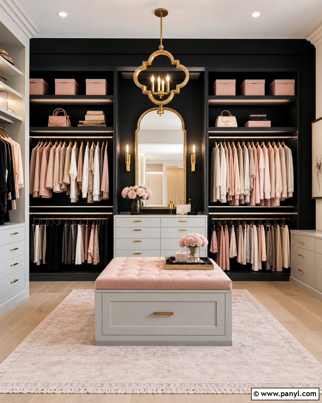 Black Closet Wall With Blush Accents - 20 Black Accent Wall Closet Ideas