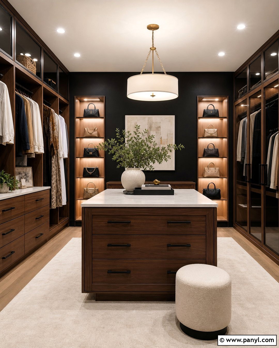 Black Closet Wall With Walnut Island - 20 Black Accent Wall Closet Ideas