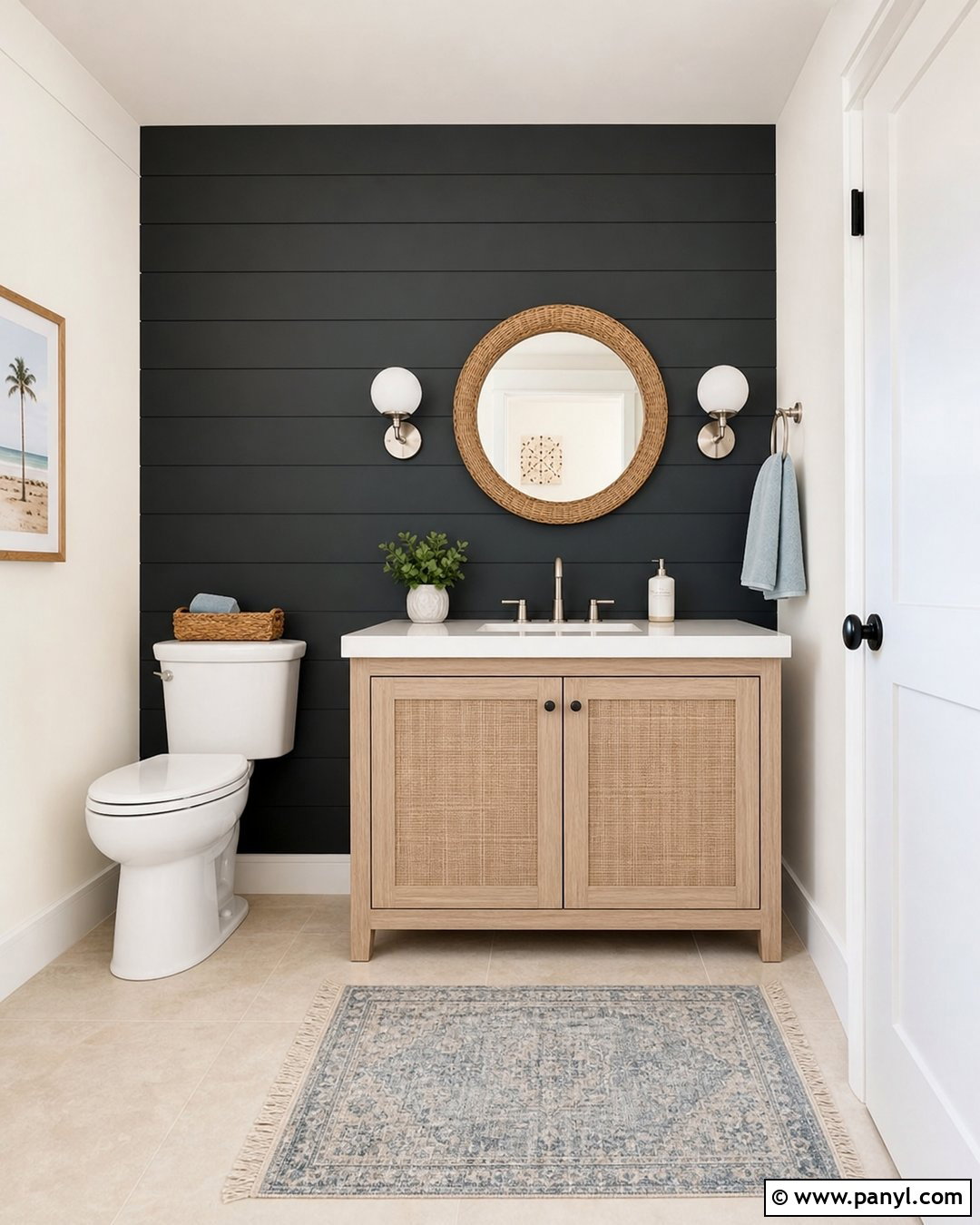 Black Coastal Half Bathroom - 20 Black Accent Wall Half Bathroom Ideas