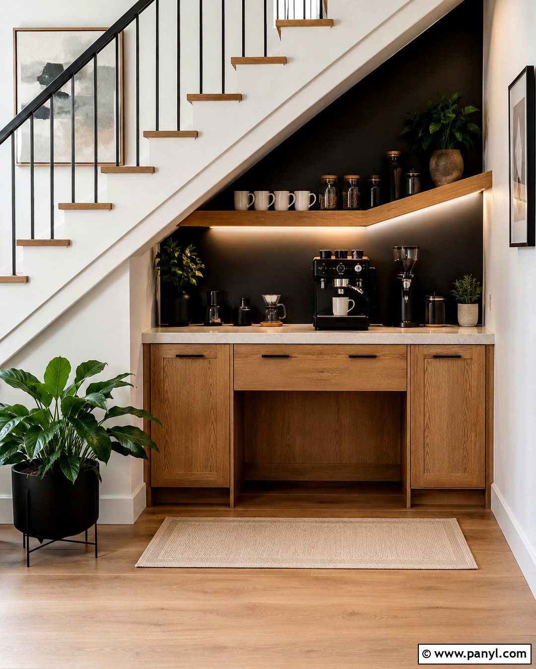 Black Coffee Bar Under The Stairs - 20 Black Accent Wall Coffee Bar Ideas