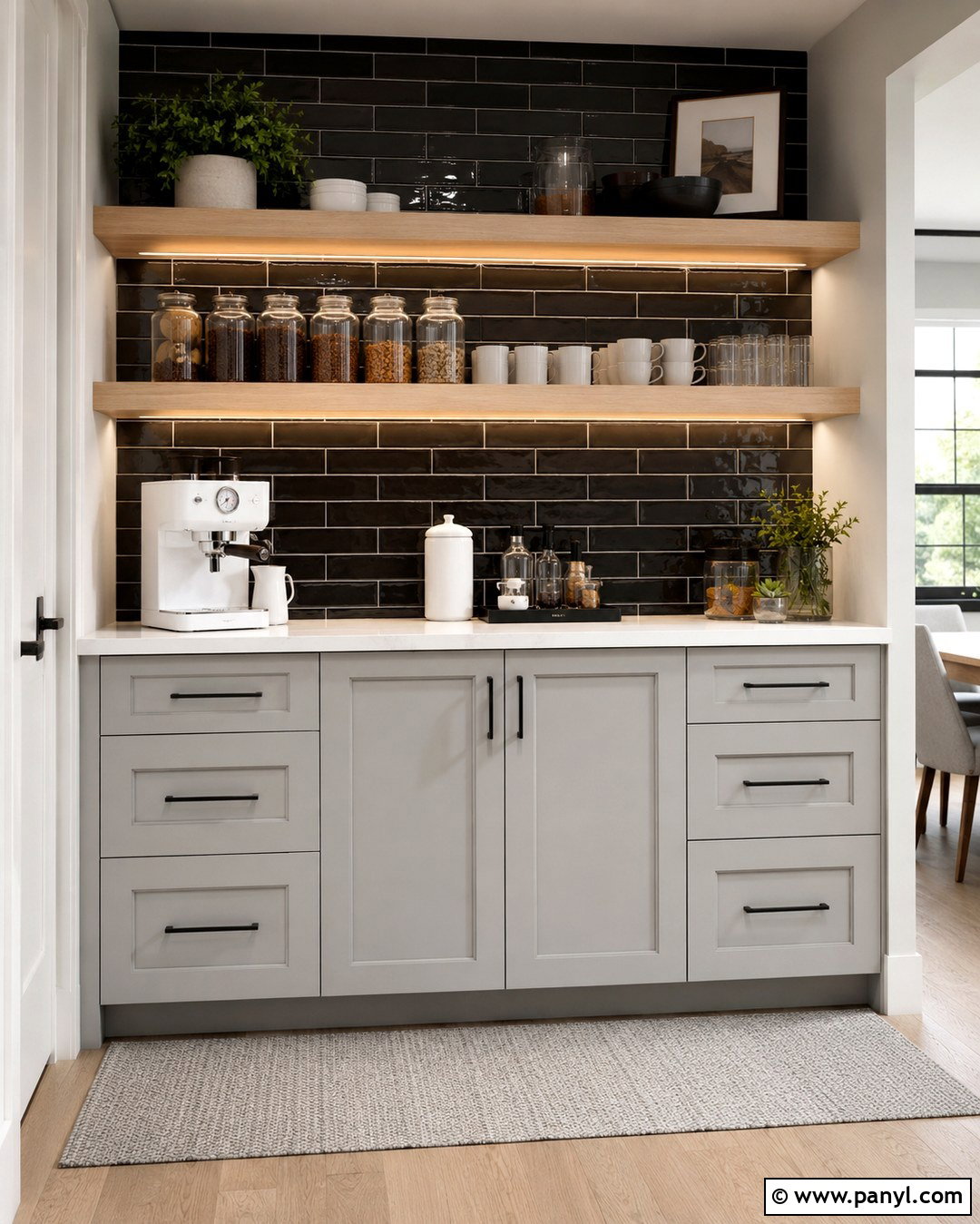 Black Coffee Bar With Subway Tile - 20 Black Accent Wall Coffee Bar Ideas