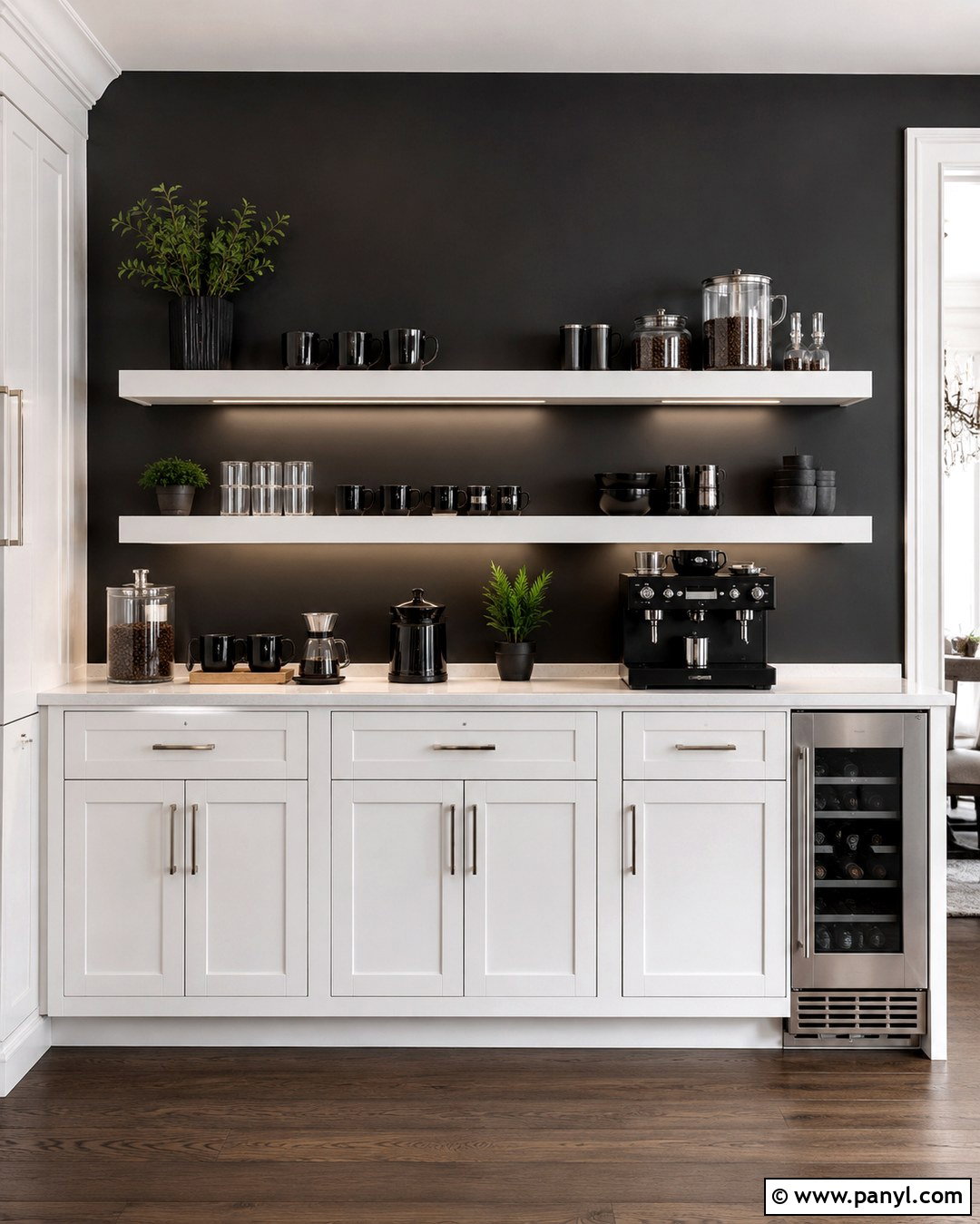 Black Coffee Bar With White Cabinets - 20 Black Accent Wall Coffee Bar Ideas