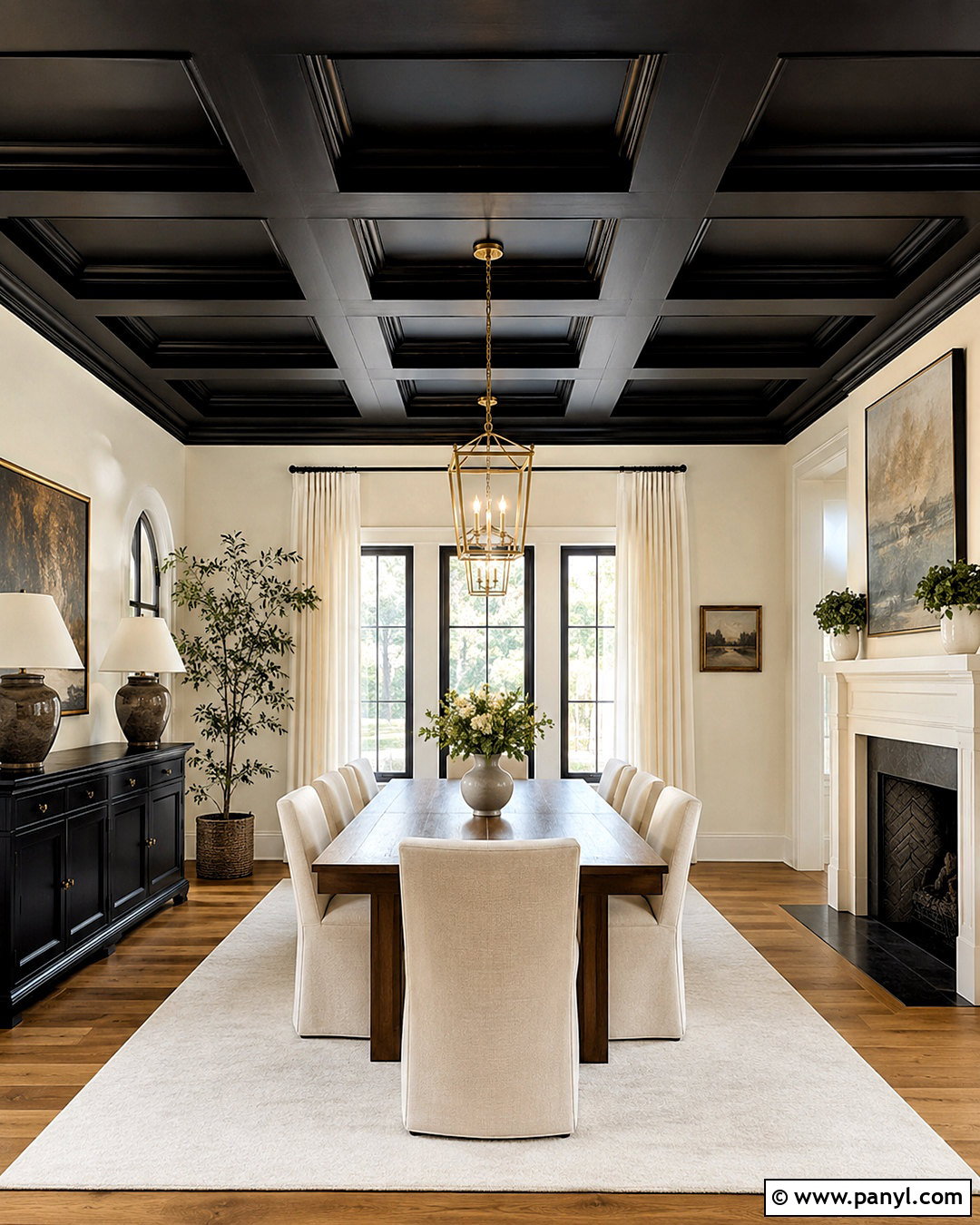 Black Coffered Ceiling - 20 dark painted ceiling ideas