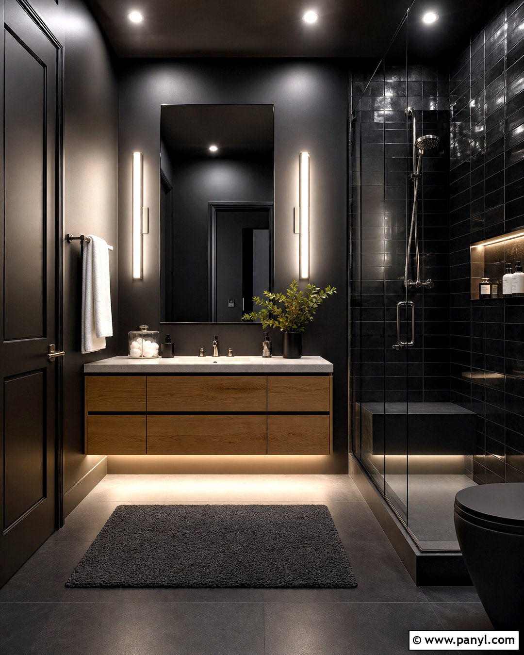 Black Color-Drenched Bathroom - 20 dark moody bathroom ideas