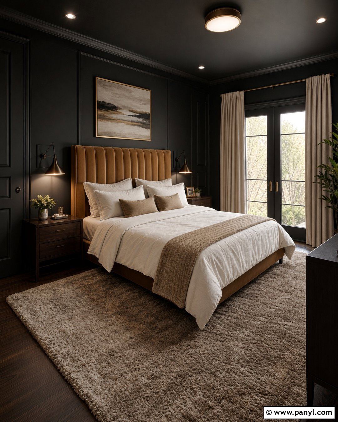 Black Color Drenched Bedroom - 30 Black Wall Paint Ideas