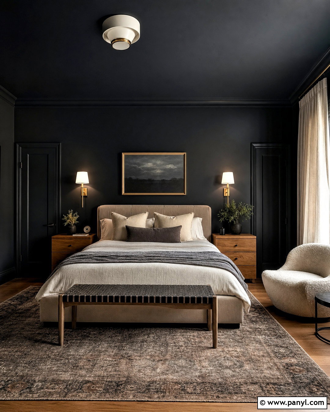 Black Color-Drenched Bedroom - 20 black wall room ideas