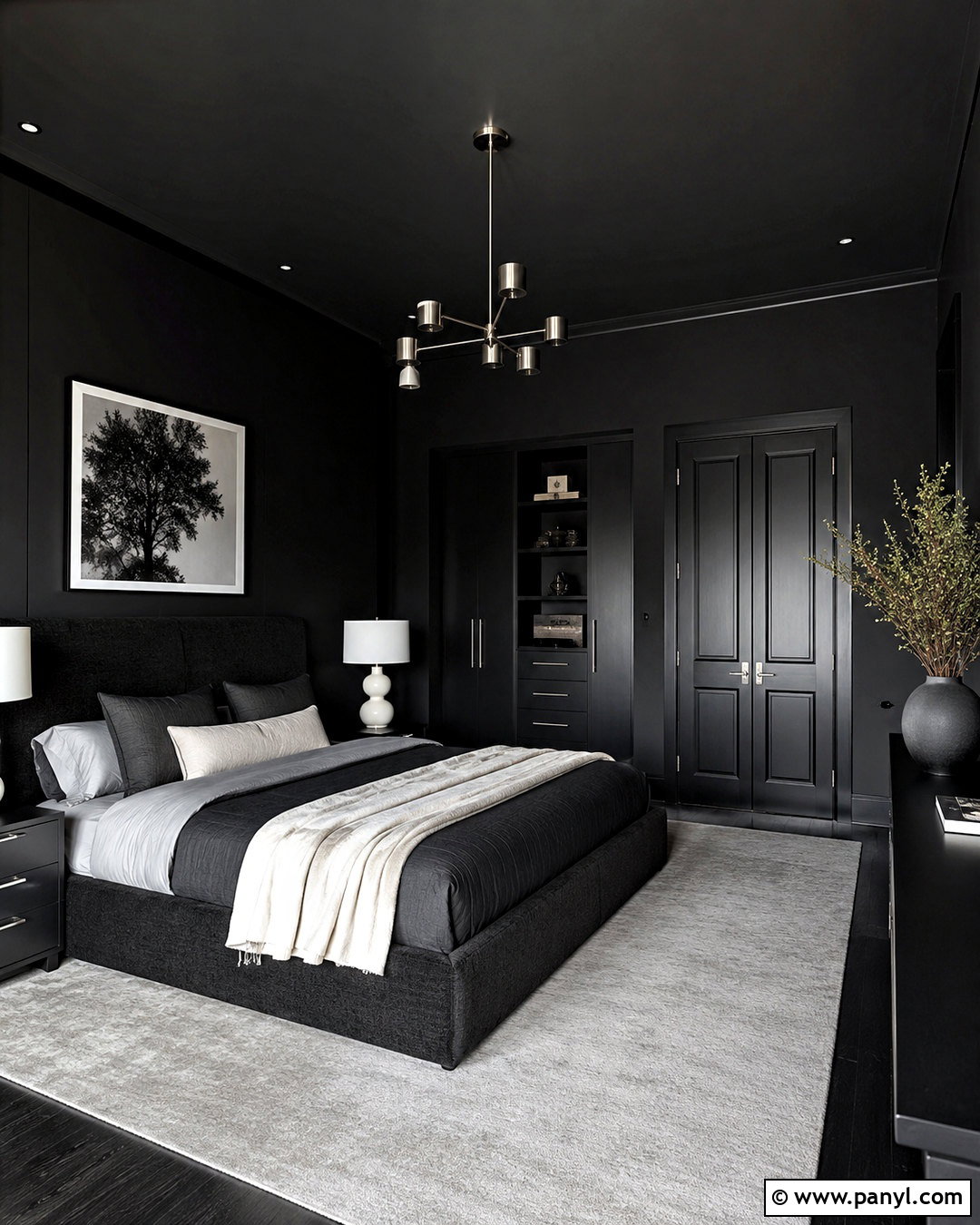 Black Color Drenched Bedroom - 20 dark wall bedroom ideas