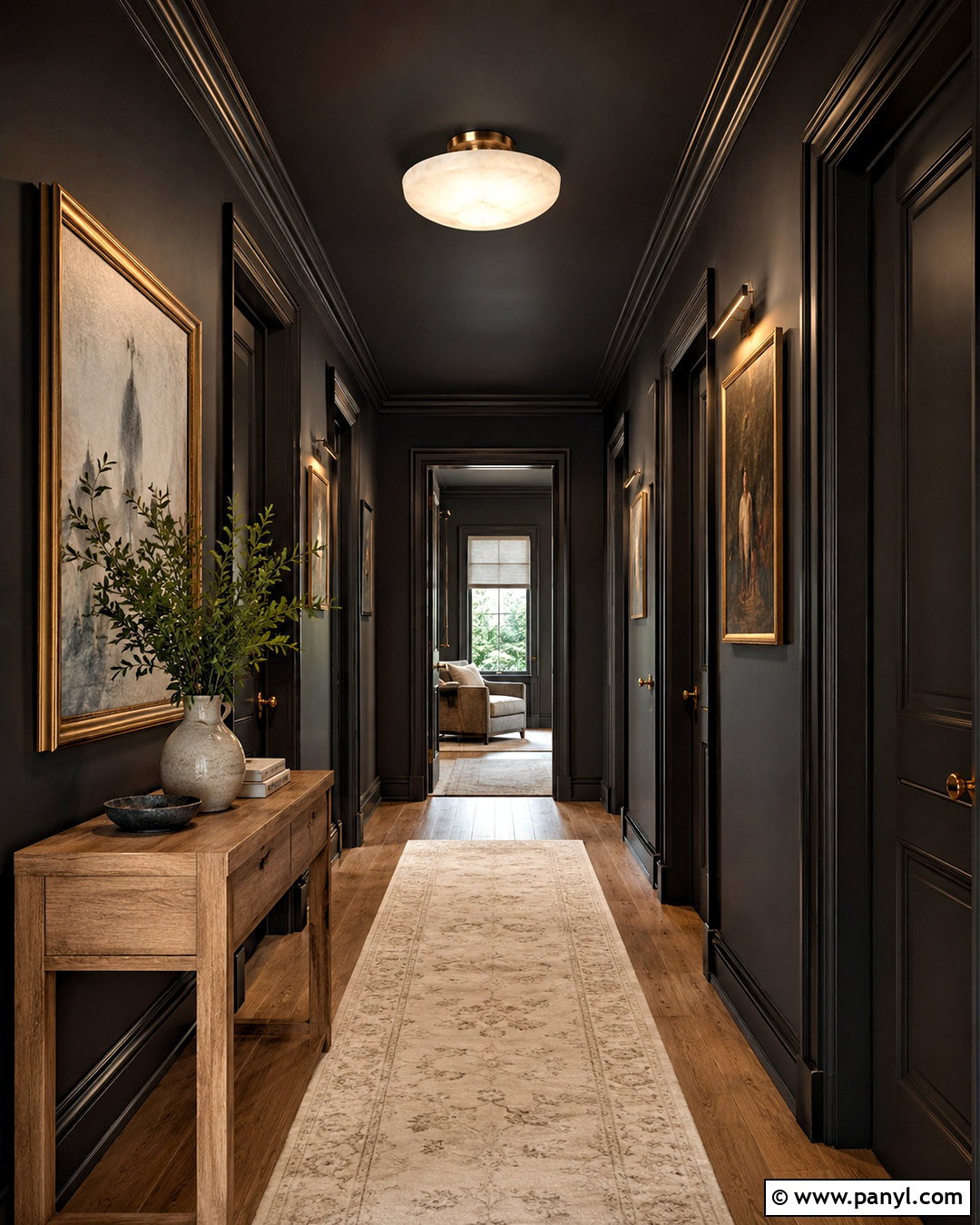 Black Color-Drenched Hallway - 20 moody hallway ideas