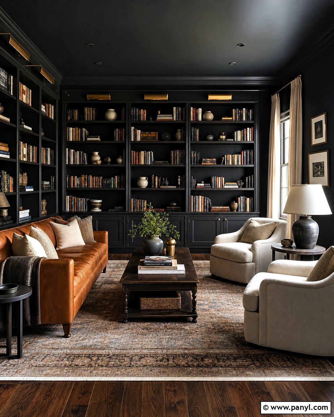 Black Color-Drenched Library Walls - 20 black interior walls