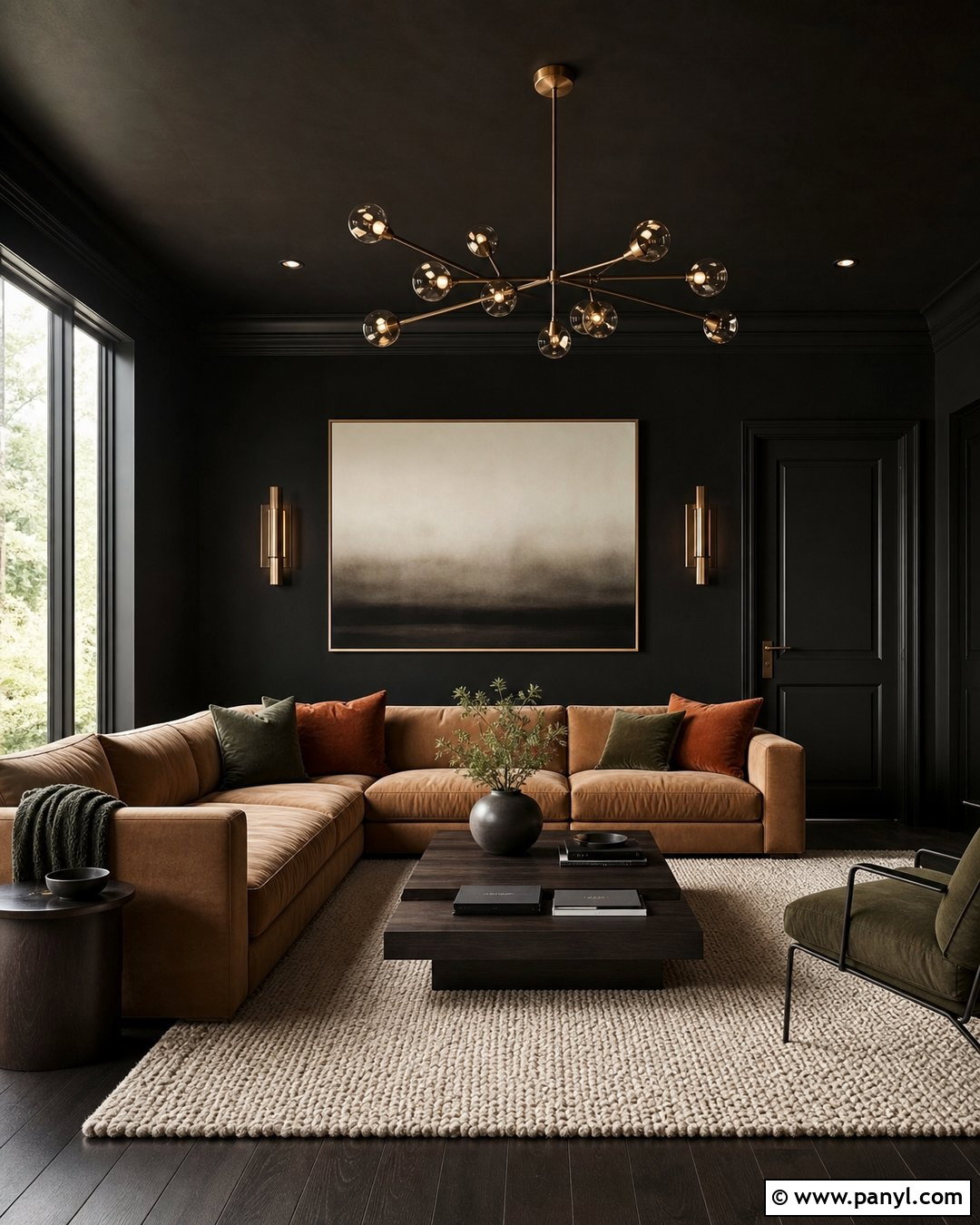 Black Color Drenched Living Room - 35 black painted room ideas