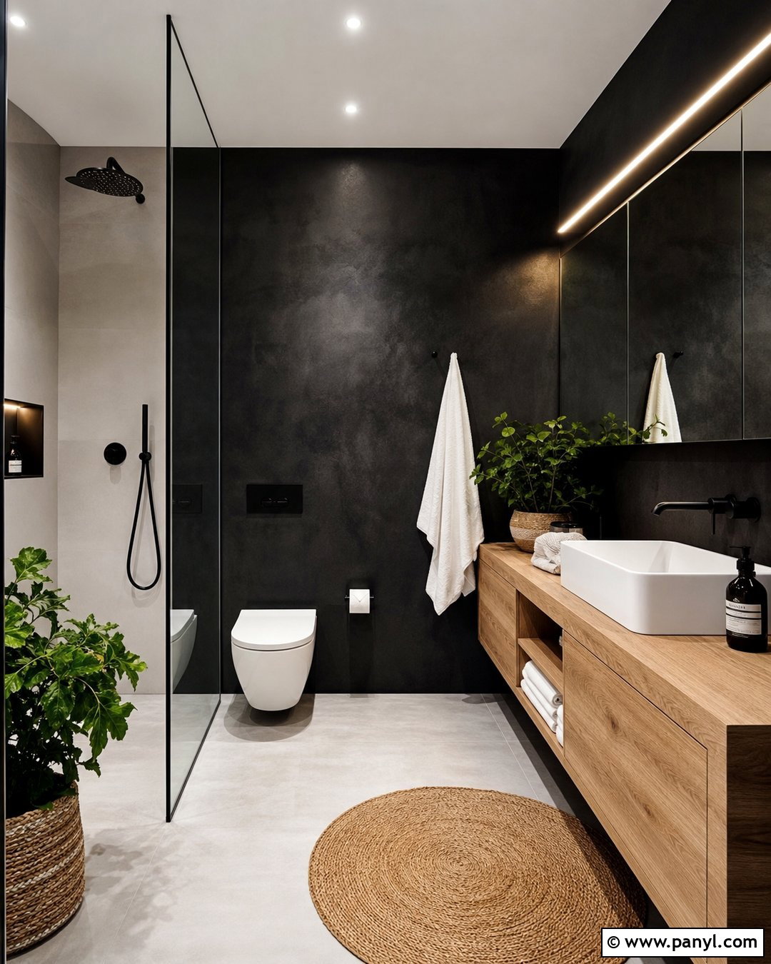 Black Concrete Accent Wall Bathroom - 35 Black Accent Wall Bathroom Ideas