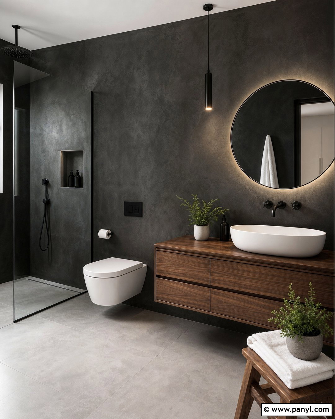 Black Concrete Bathroom Walls - 35 black bathroom walls