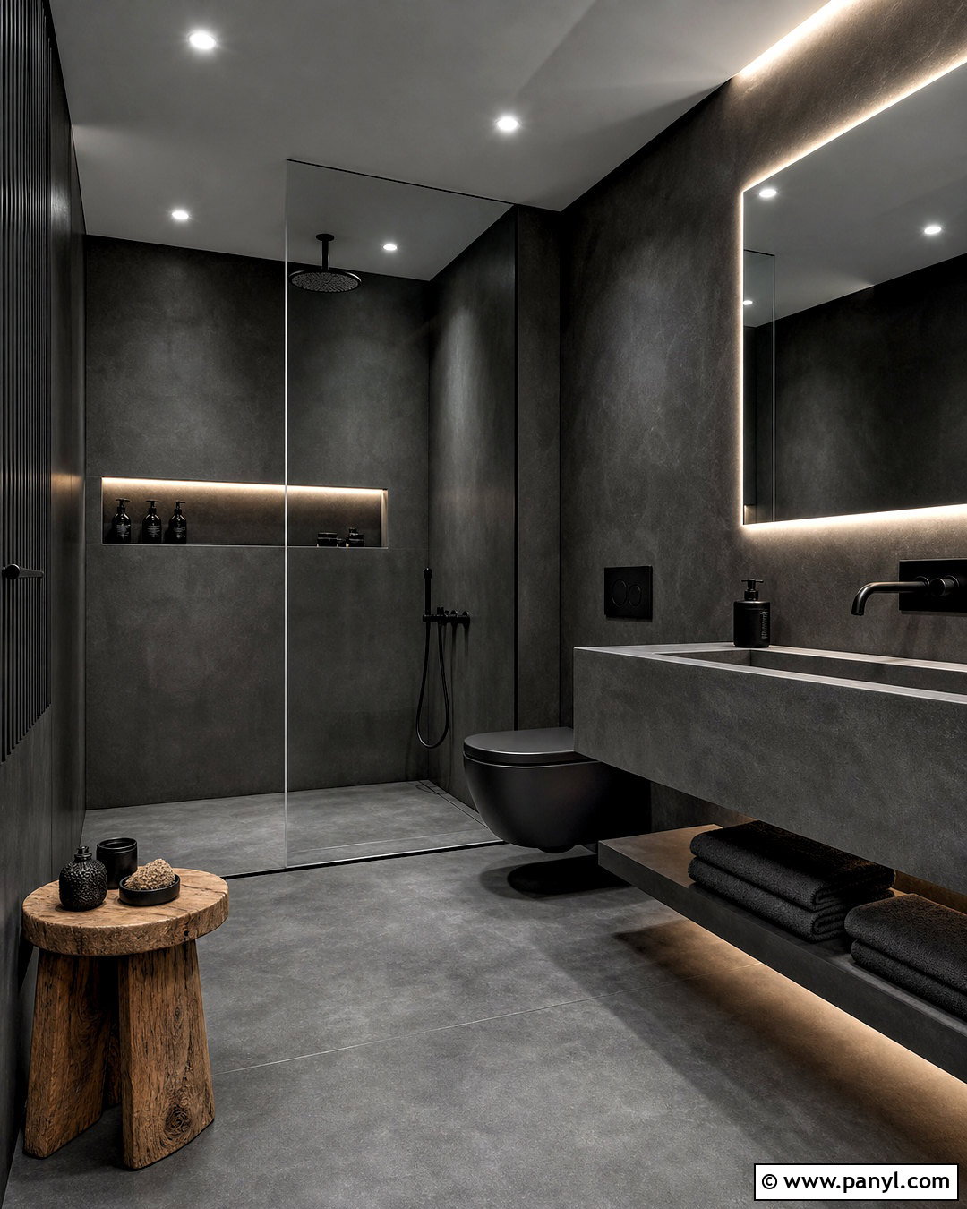 Black Concrete Bathroom - 20 all black bathroom ideas