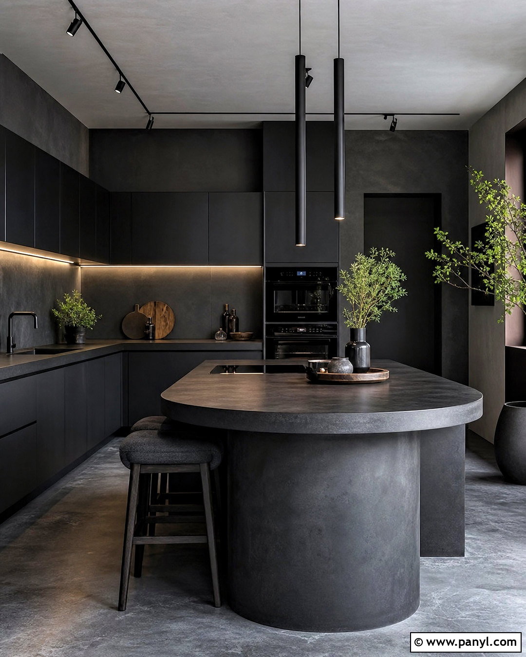 Black Concrete Kitchen - 20 all black kitchen ideas