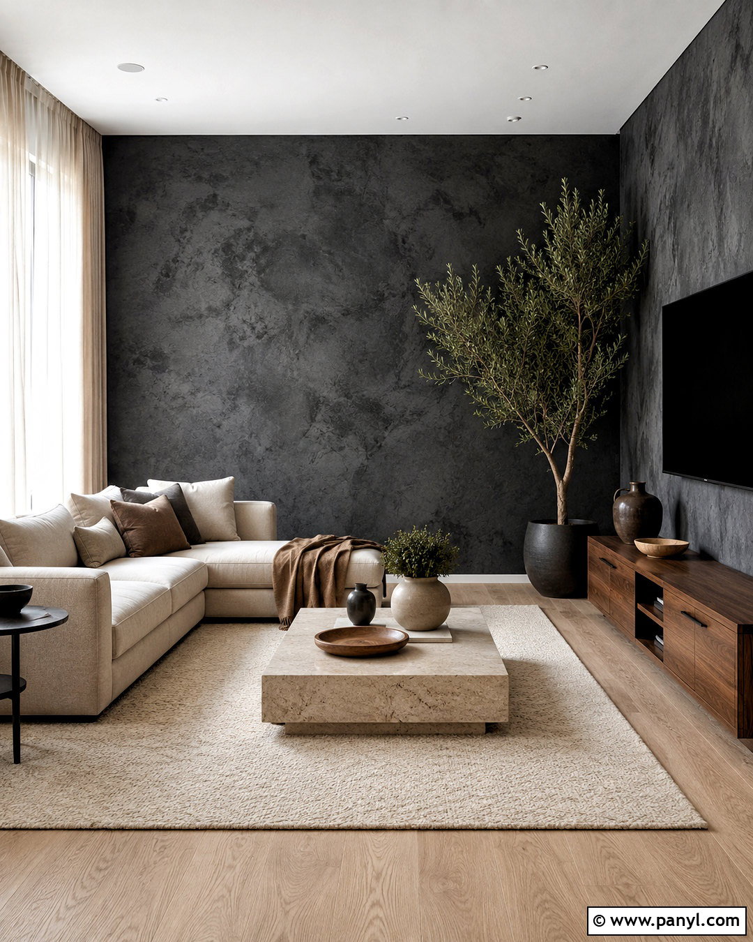 Black Concrete Living Room Wall - 20 black textured wall ideas