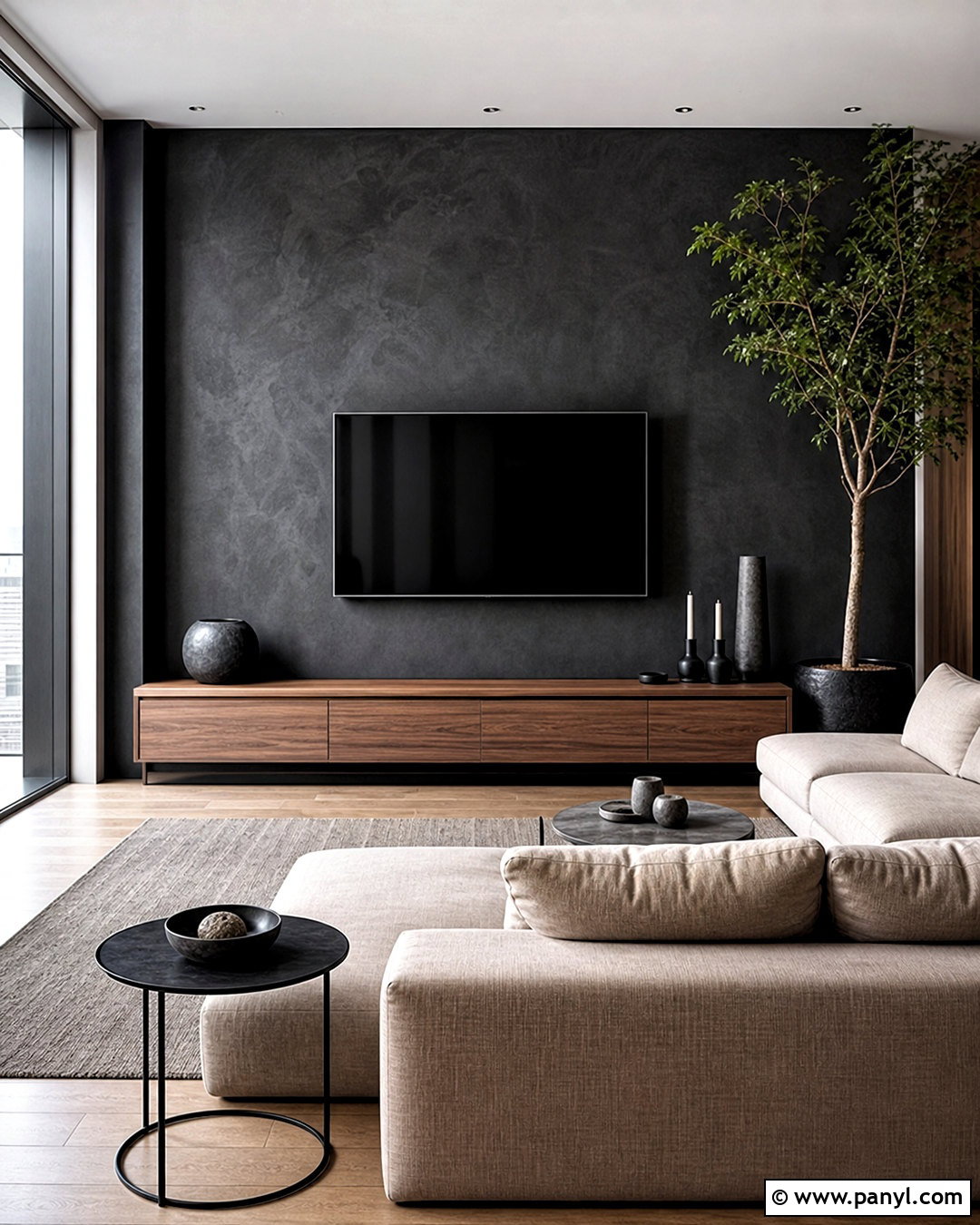 Black Concrete TV Wall With Low Cabinet - 20 tv wall design black ideas
