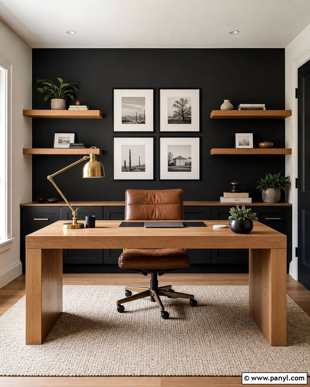 Black Contrast Wall Home Office - 30 Contrast Wall Ideas