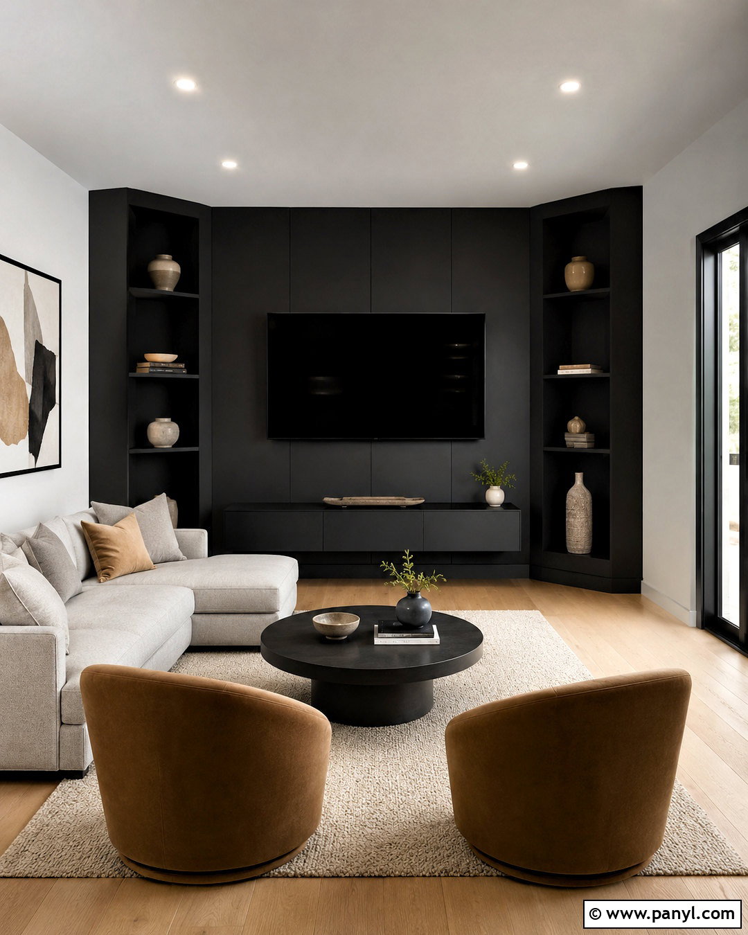 Black Corner Media Wall - 20 black media wall ideas