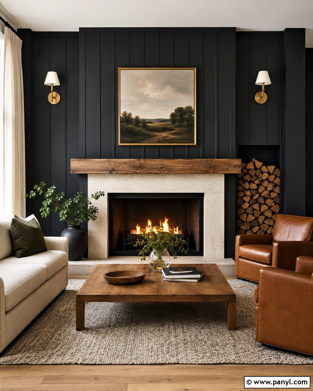 Black Dark Walls Fireplace Room - 40 dark walls
