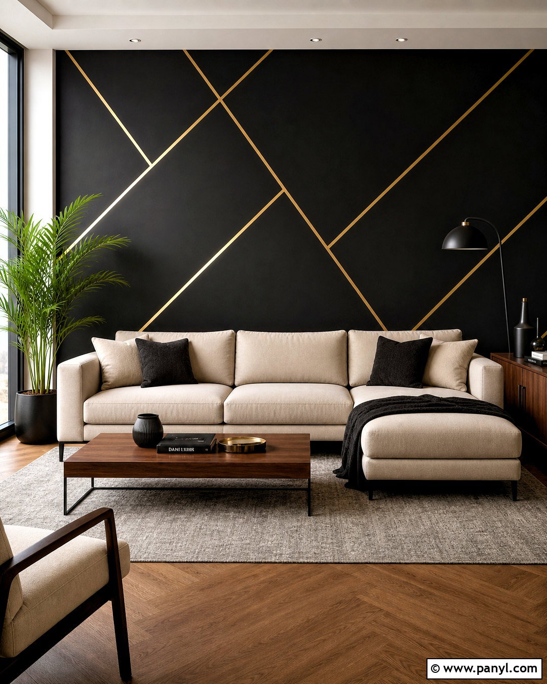 Black Diagonal Golden Strip Wall - 20 golden strip wall design ideas