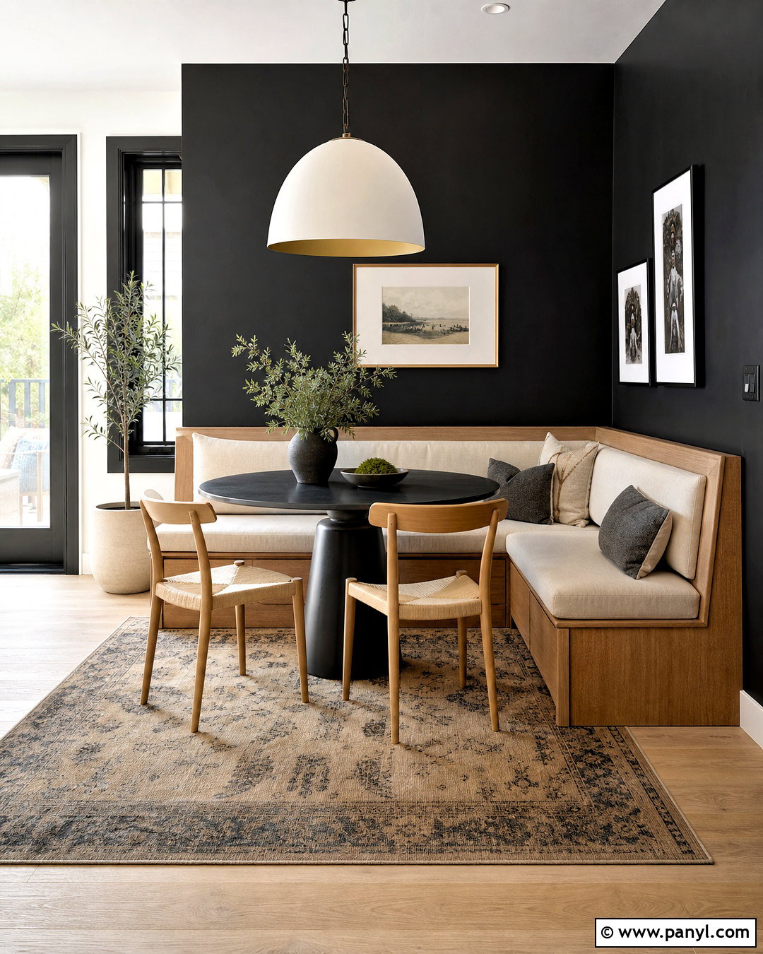 Black Dining Nook Wall With Built-In Bench - 20 black interior walls