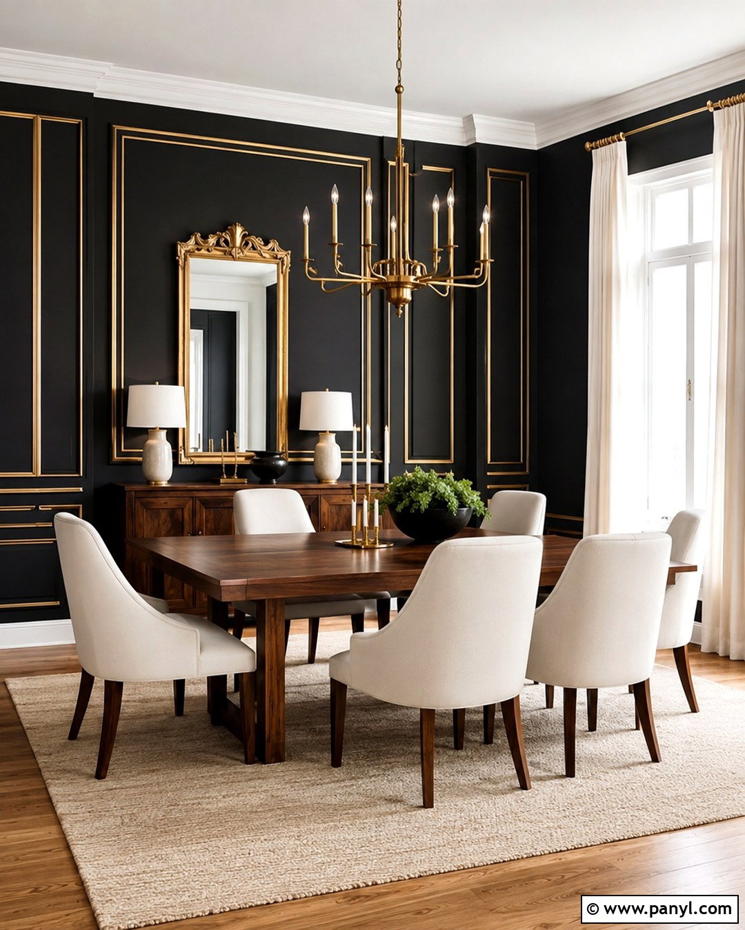 Black Dining Room Wall With Gold Trim - 20 Black Walls Gold Trim Ideas