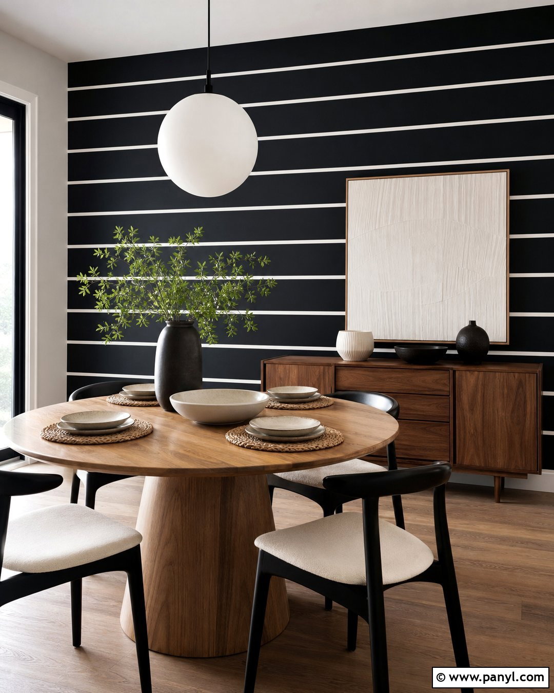 Black Dining Room Wall With Horizontal White Stripes - 20 Black Wall With White Stripes