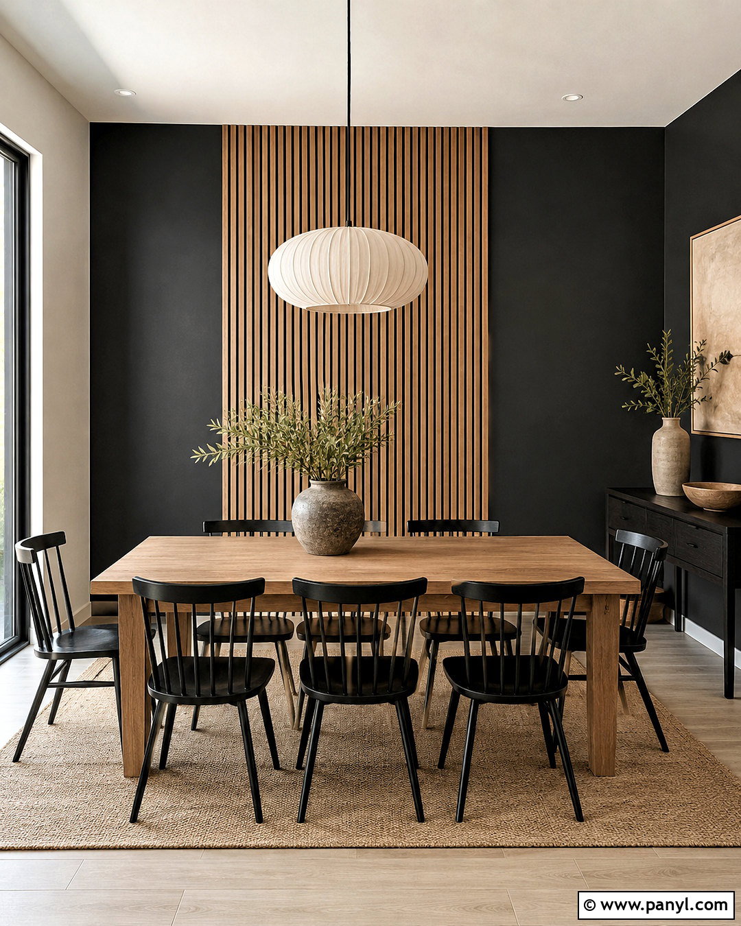 Black Dining Room Wall With Vertical Slats - 20 black wall with wood slats