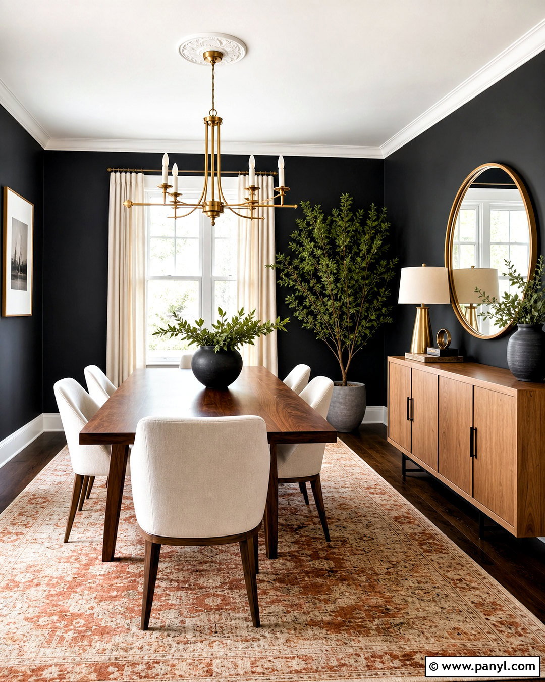 Black Dining Room Walls With Brass Lighting - 20 black interior walls
