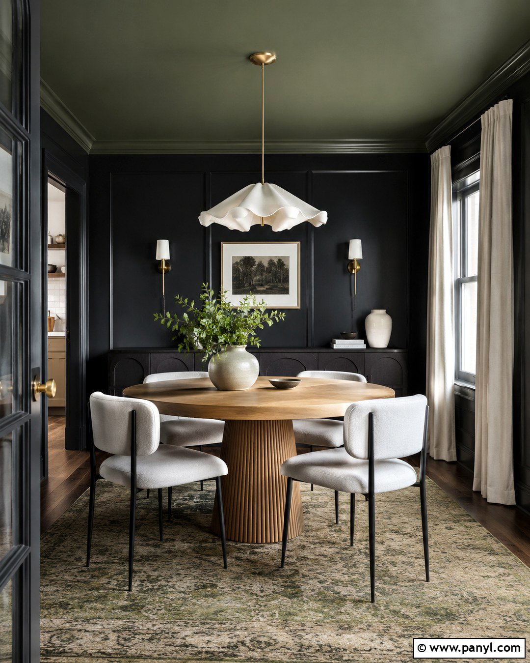 Black Dining Room With Green Ceiling - 20 Green And Black Painted Room Ideas