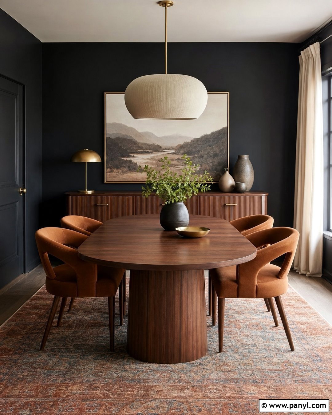 Black Dining Room With Walnut Furniture - 35 black painted room ideas