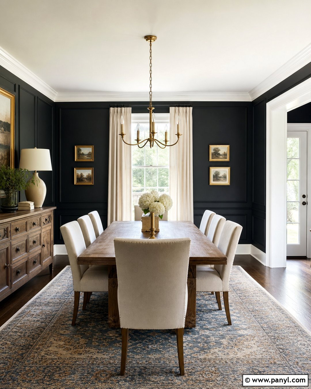 Black Dining Room With White Molding - 35 black painted room ideas