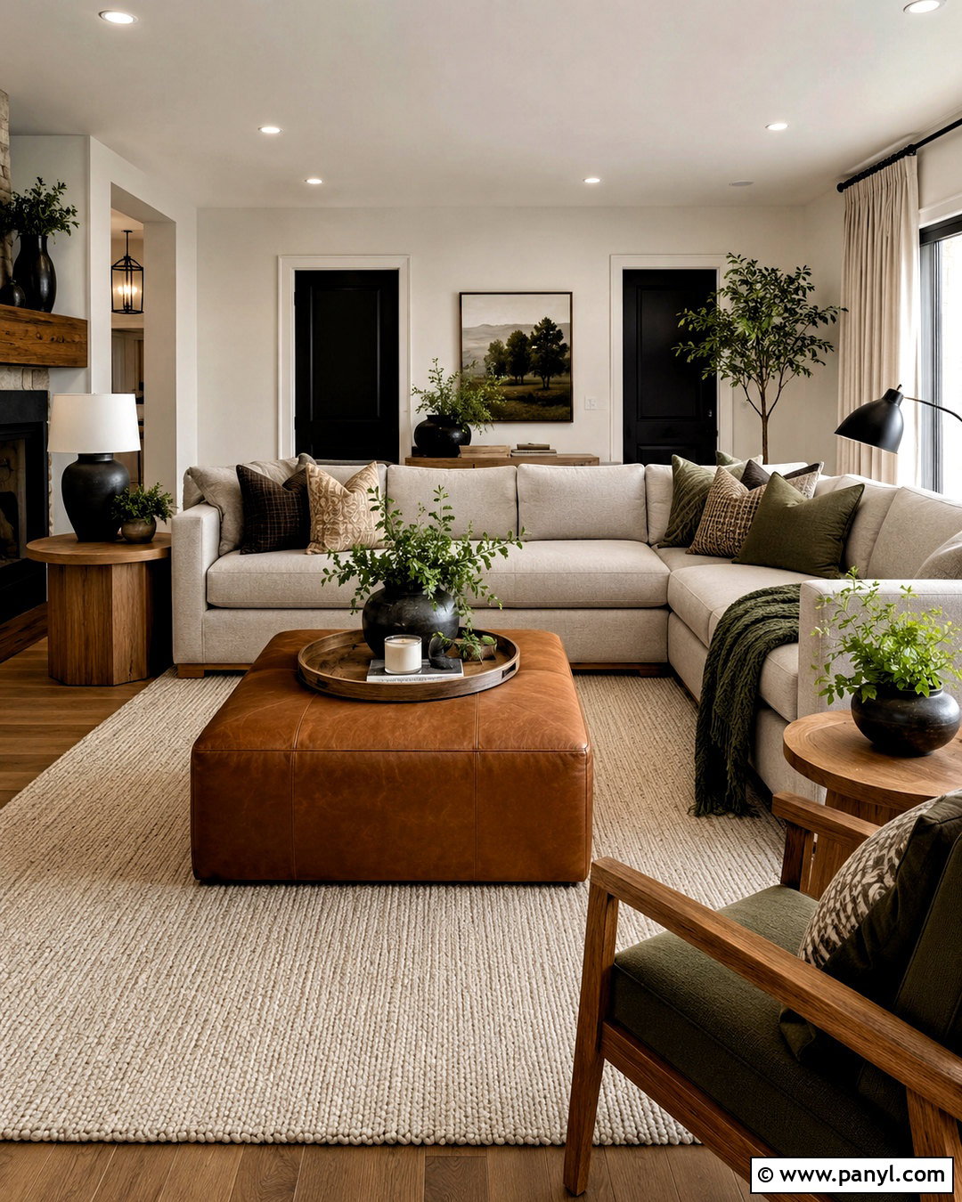 Black Doors With Warm Neutral Decor - 35 White Walls Black Doors