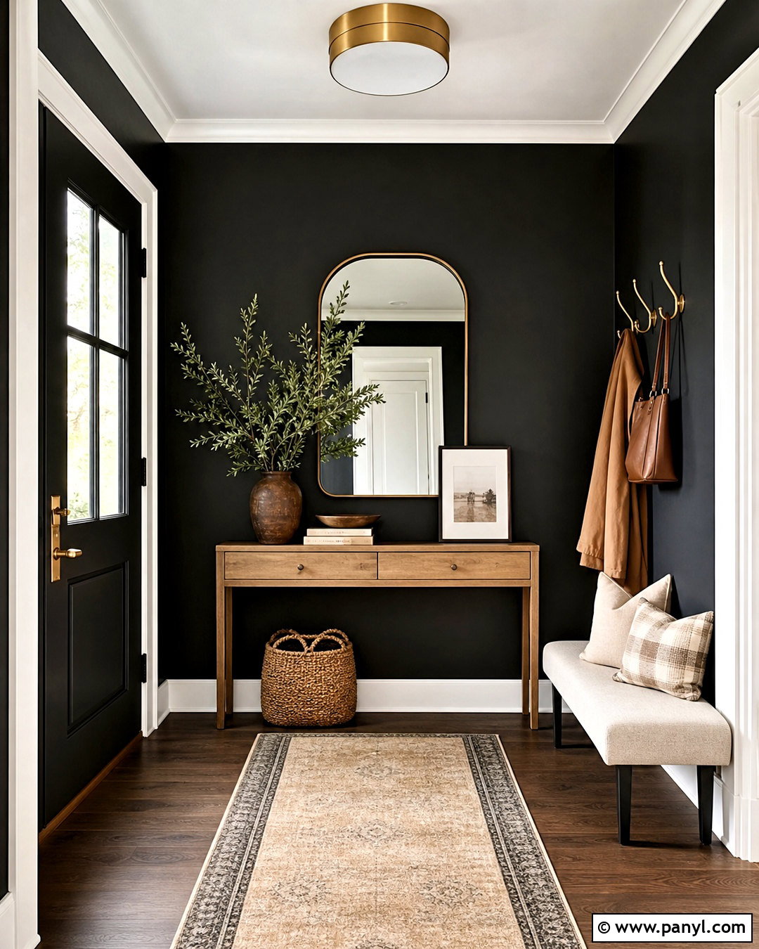 Black Entryway Wall With An Oak Console - 20 black interior walls