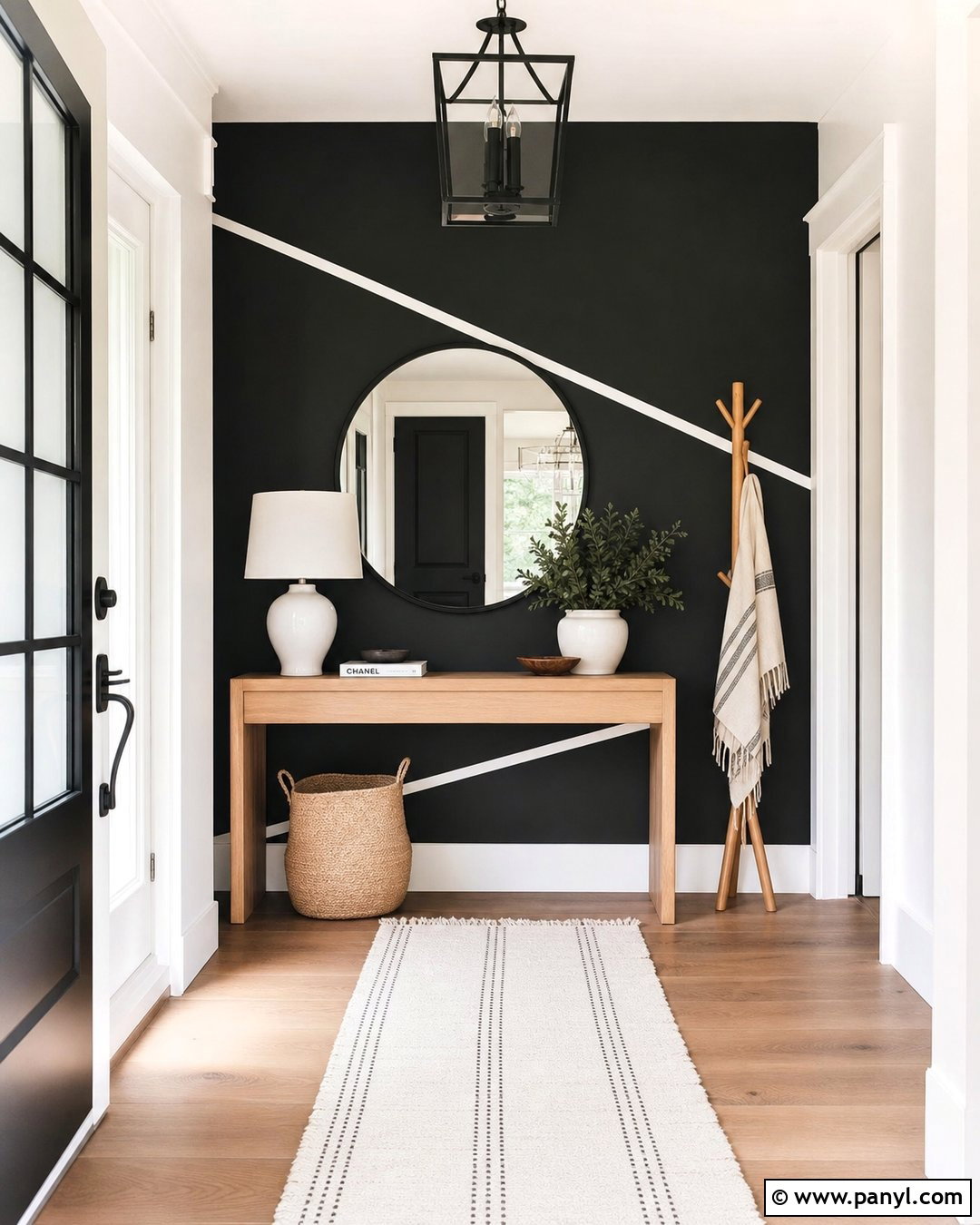 Black Entryway Wall With Diagonal White Stripes - 20 Black Wall With White Stripes
