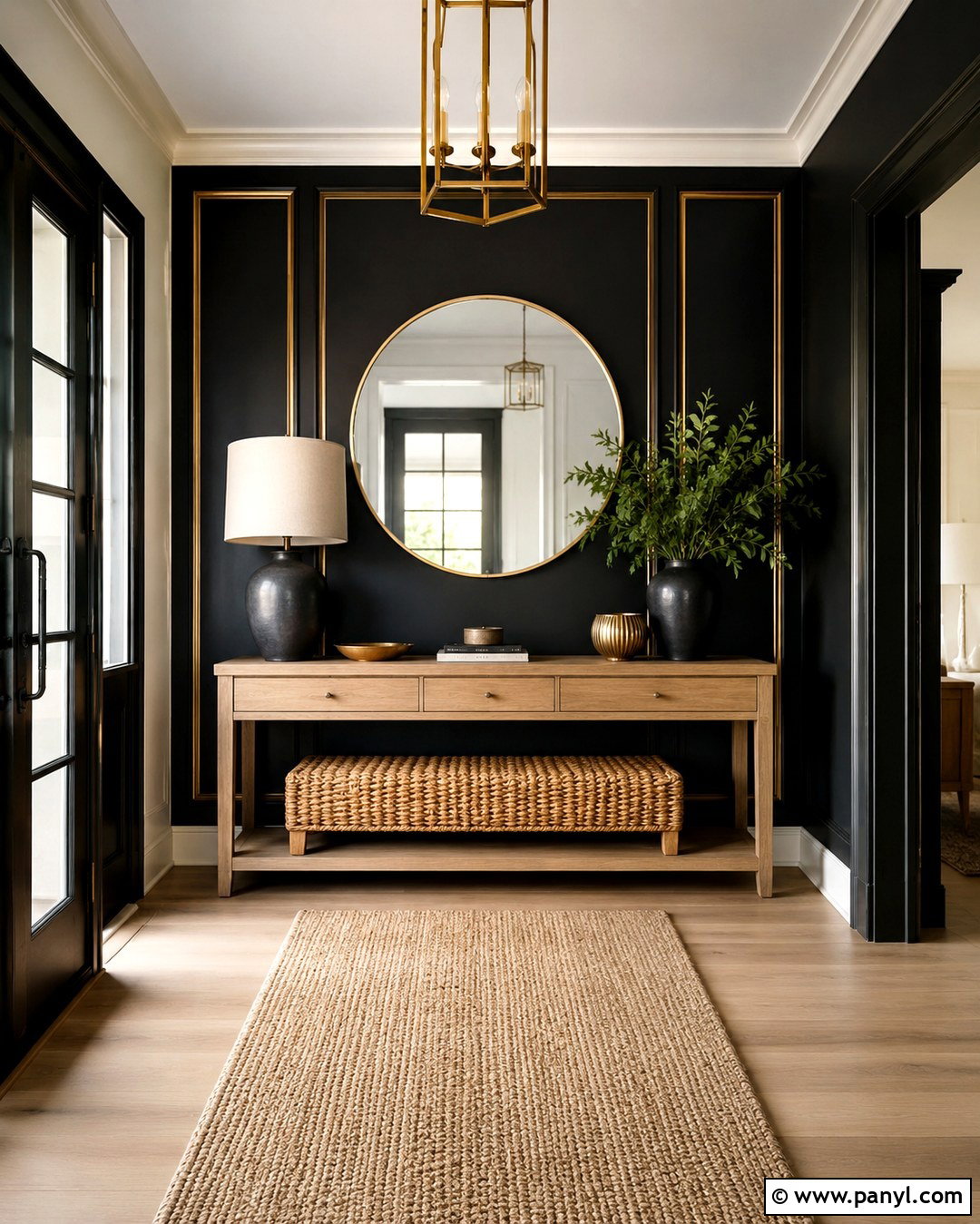 Black Entryway Wall With Gold Trim - 20 Black Walls Gold Trim Ideas