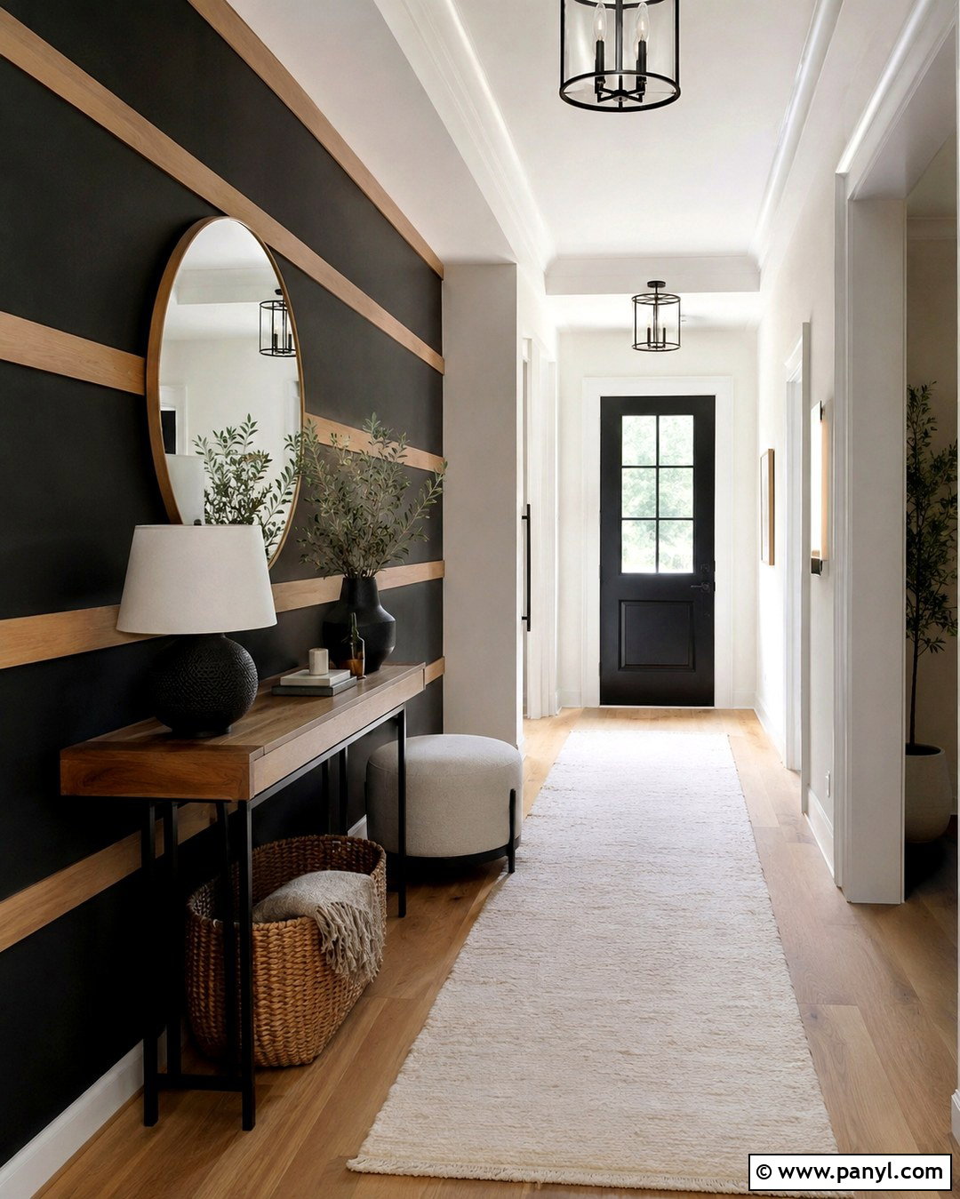 Black Entryway Wall With Horizontal Wood Trim - 20 Black Accent Wall With Wood Trim Ideas