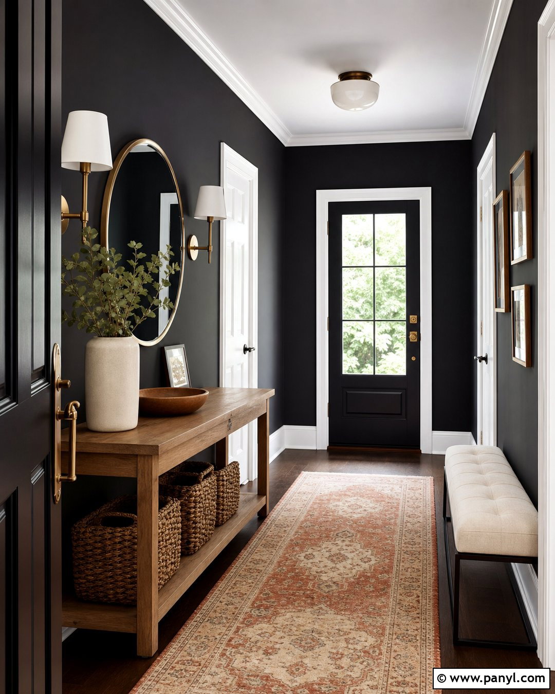 Black Entryway With White Trim - 30 Black Walls White Trim Ideas