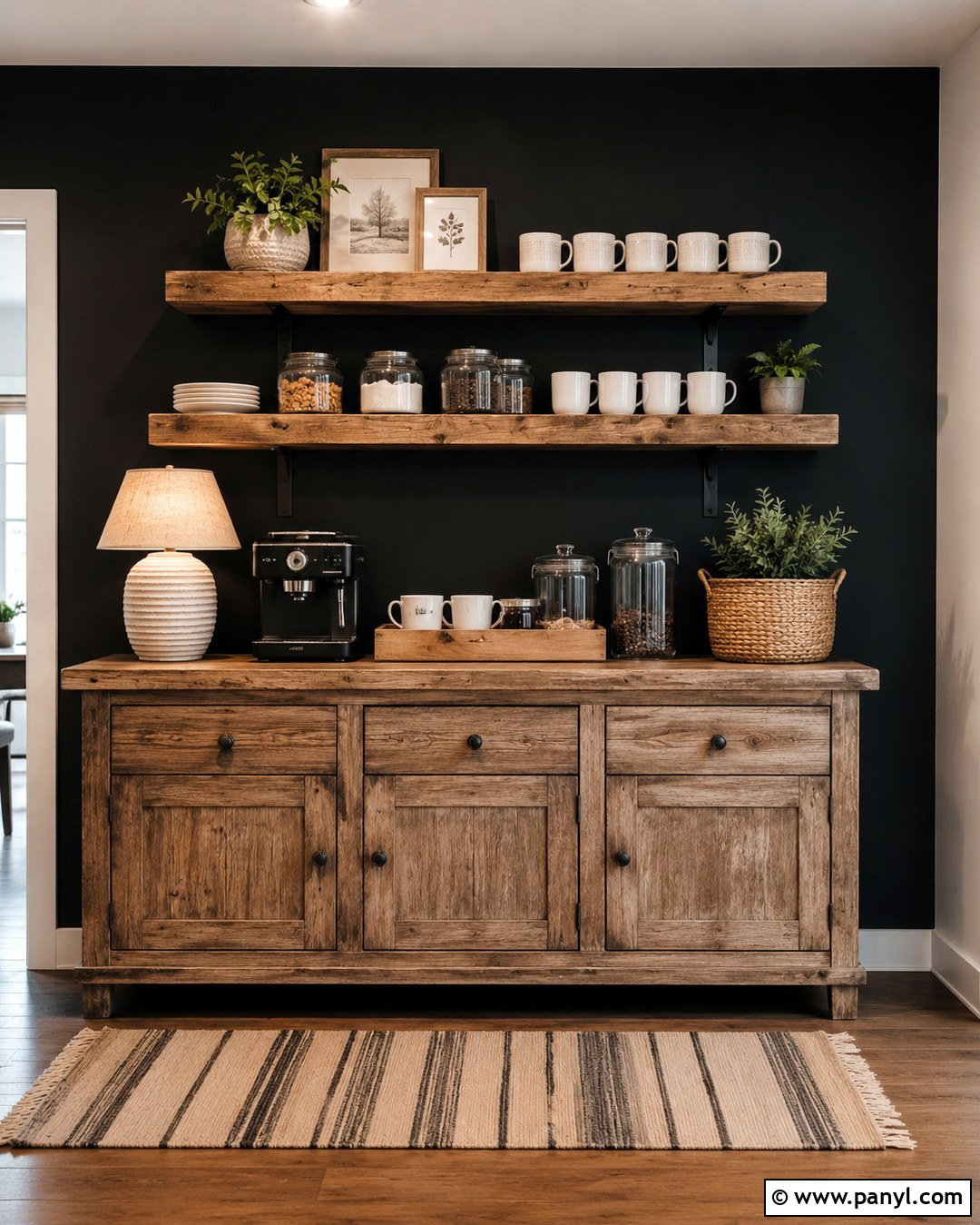 Black Farmhouse Coffee Bar - 20 Black Accent Wall Coffee Bar Ideas