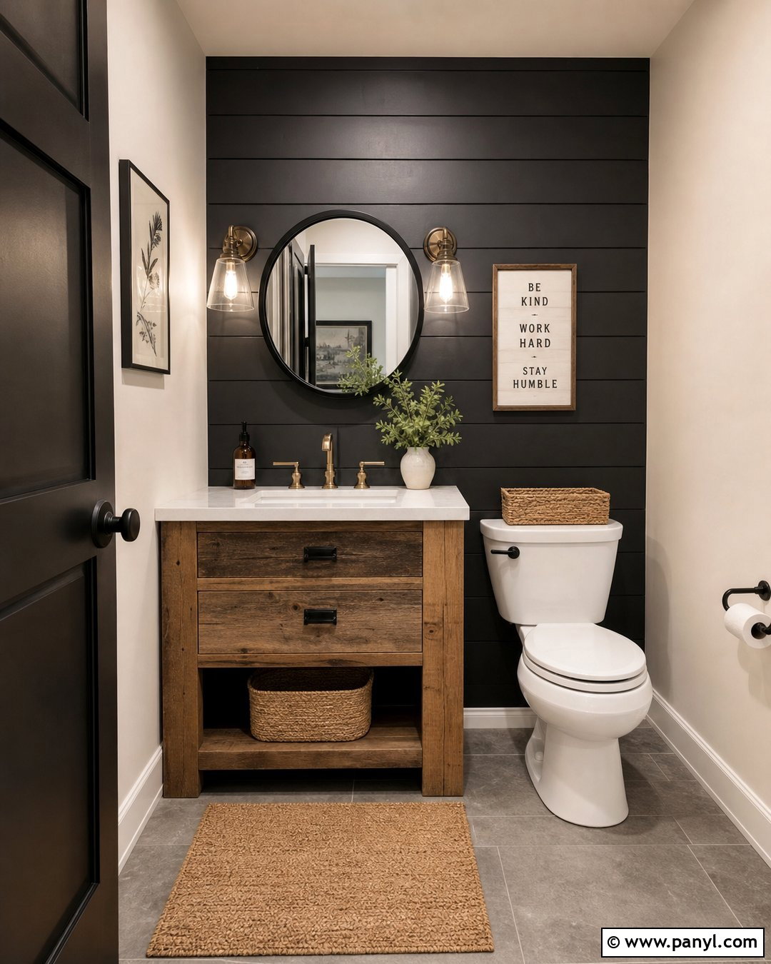Black Farmhouse Half Bathroom - 20 Black Accent Wall Half Bathroom Ideas