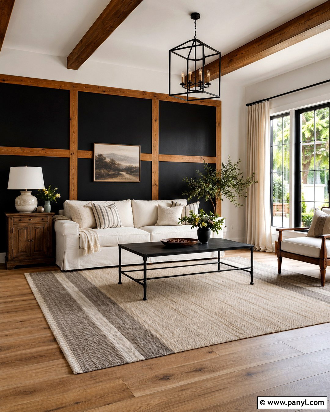 Black Farmhouse Wall With Wood Board And Batten - 20 Black Accent Wall With Wood Trim Ideas