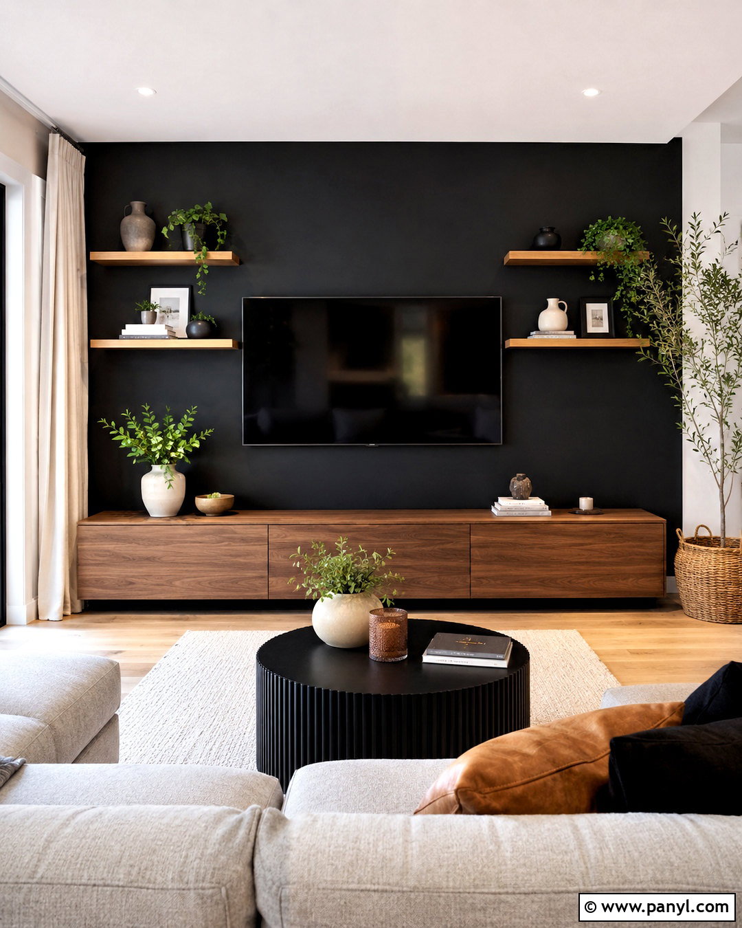 Black Feature Wall Behind TV - 40 Black Feature Wall Ideas