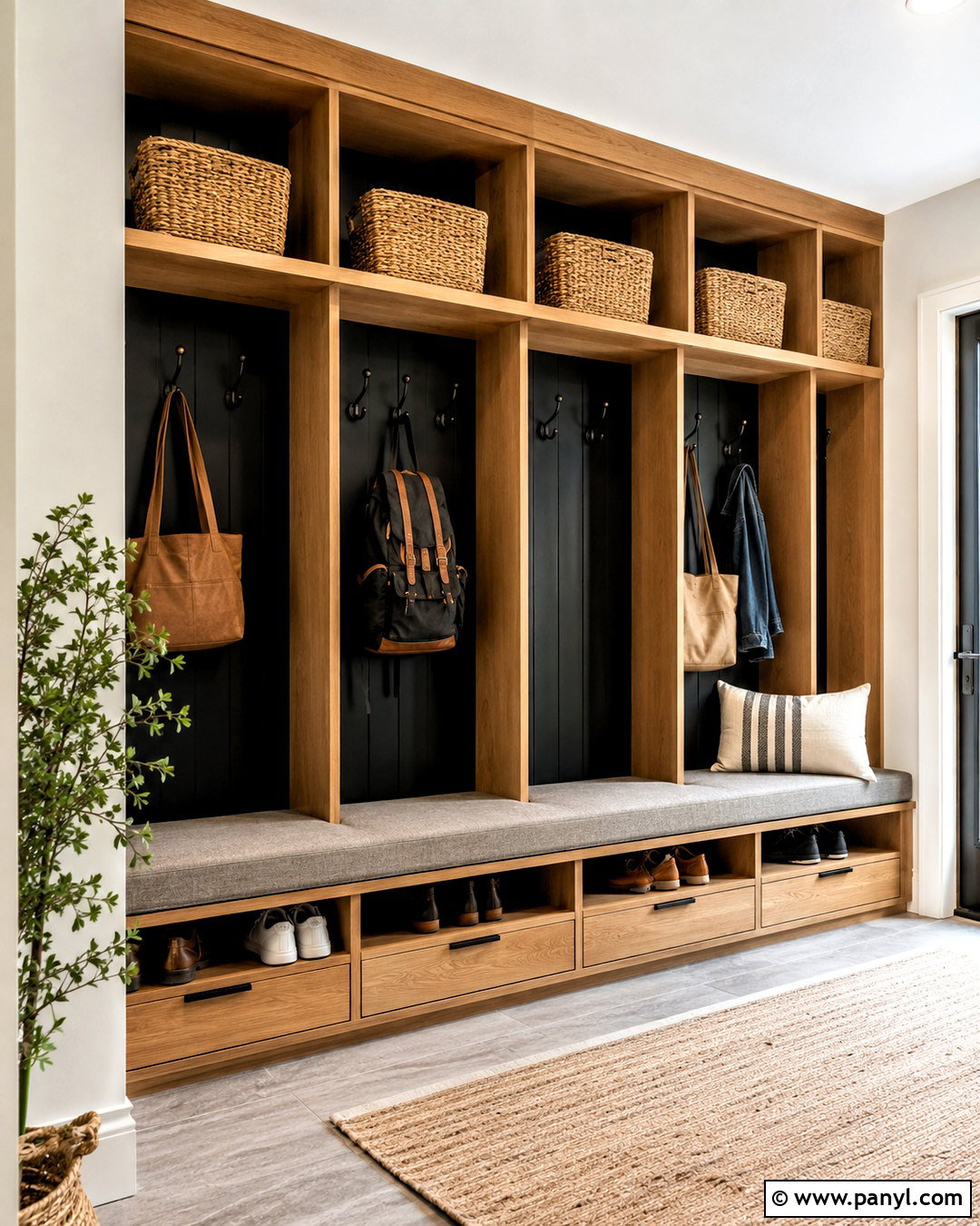 Black Feature Wall Mudroom - 40 Black Feature Wall Ideas
