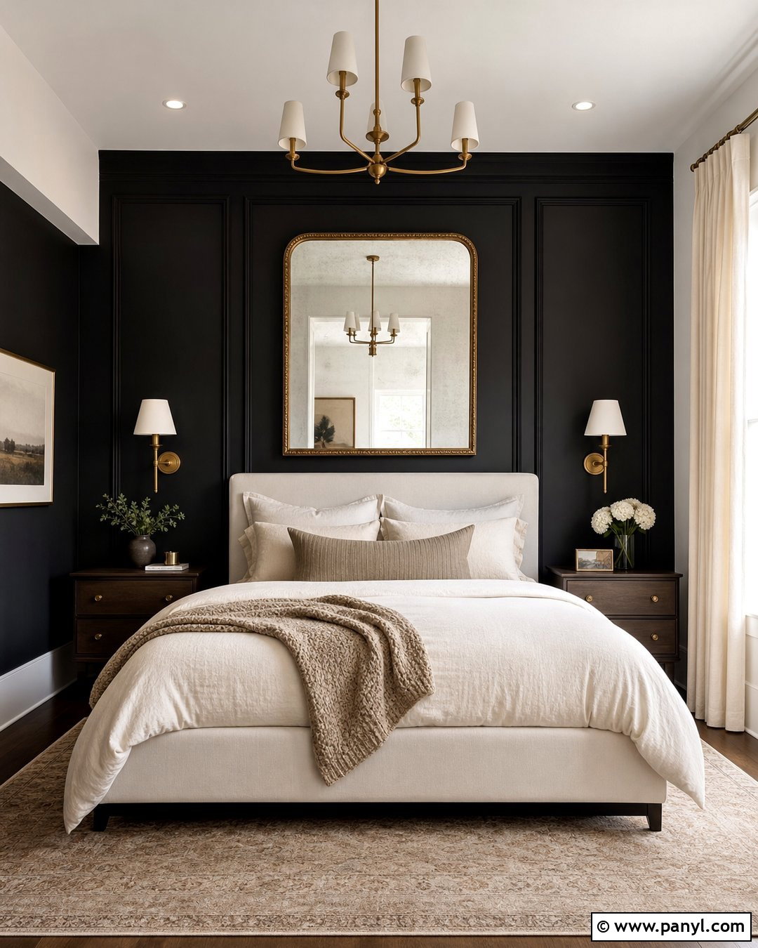 Black Feature Wall With Brass Accents - 35 black feature wall bedroom ideas